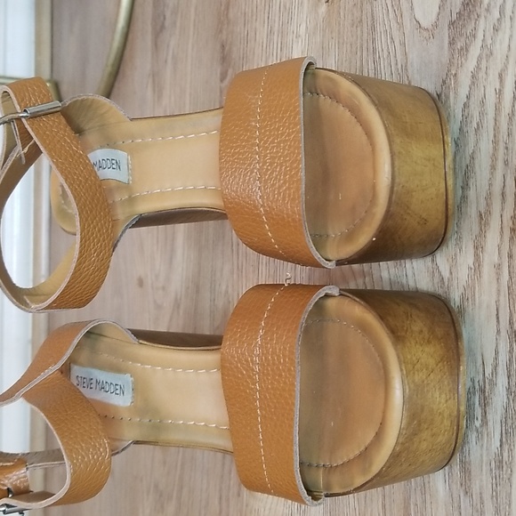 Steve Madden Womens Belma Open Toe Brown Platform Leather Wedge Heels Size 9 - Picture 4 of 15